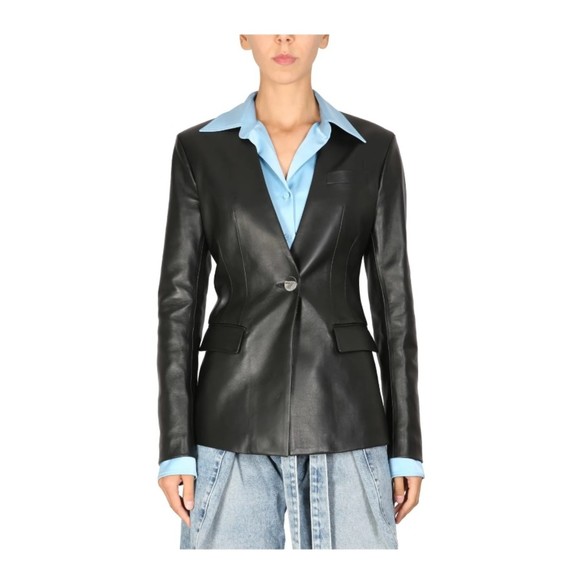 The Attico Women's Black Lambskin Leather Single Button Blazer Size 36 IT
